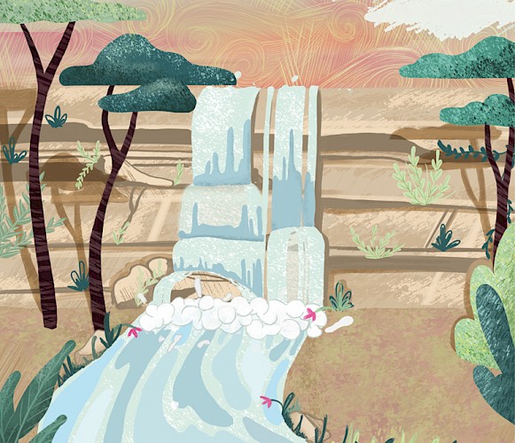 "The calm waterfall"- an illustration made for my "Mindful in 10" deck of cards.