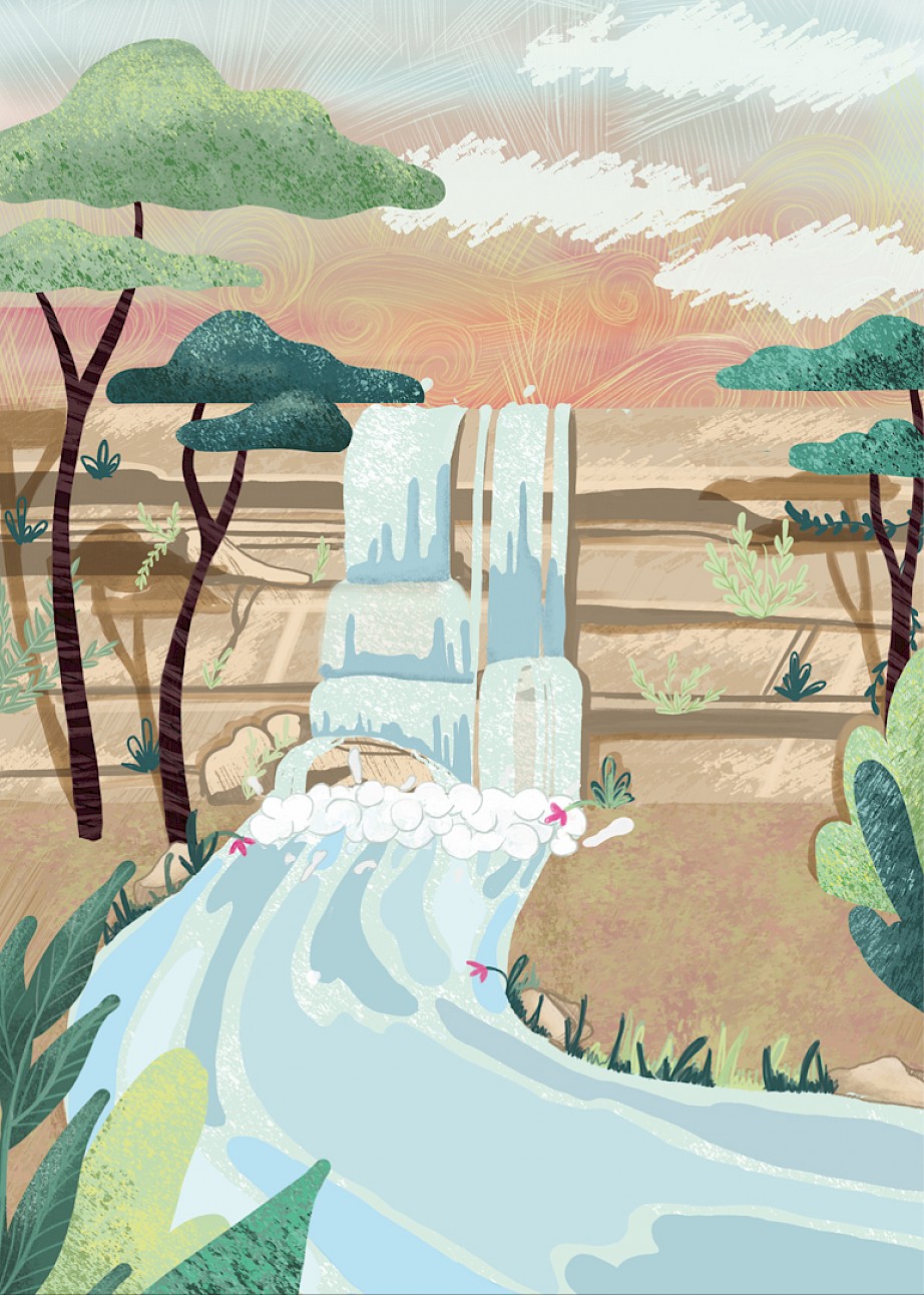 "The calm waterfall"- an illustration made for my "Mindful in 10" deck of cards.